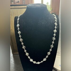 Ann Taylor Swirl Rose Link Necklace with Rhinestone Centers, signed